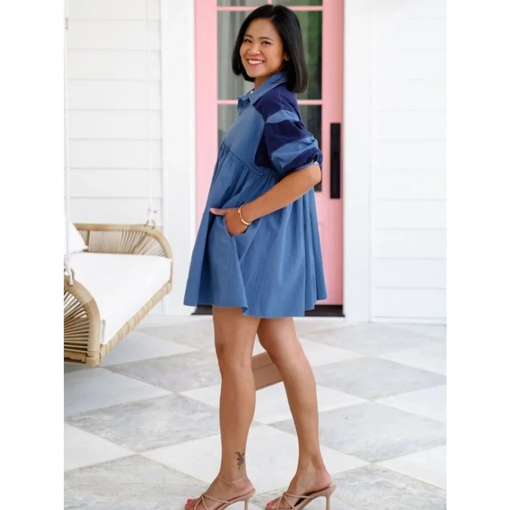 Free People Remi Rugby Mini Dress Blue